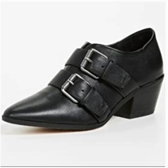 Splendid Shoes - Splendid Carla Buckle Boots 6.5 Black Leather NWT Ankle Booties Anthro Western